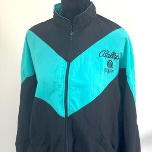 Vtg 1980s Bally’s Total Fitness Staff Windbreaker Jacket, Black & Teal, Medium